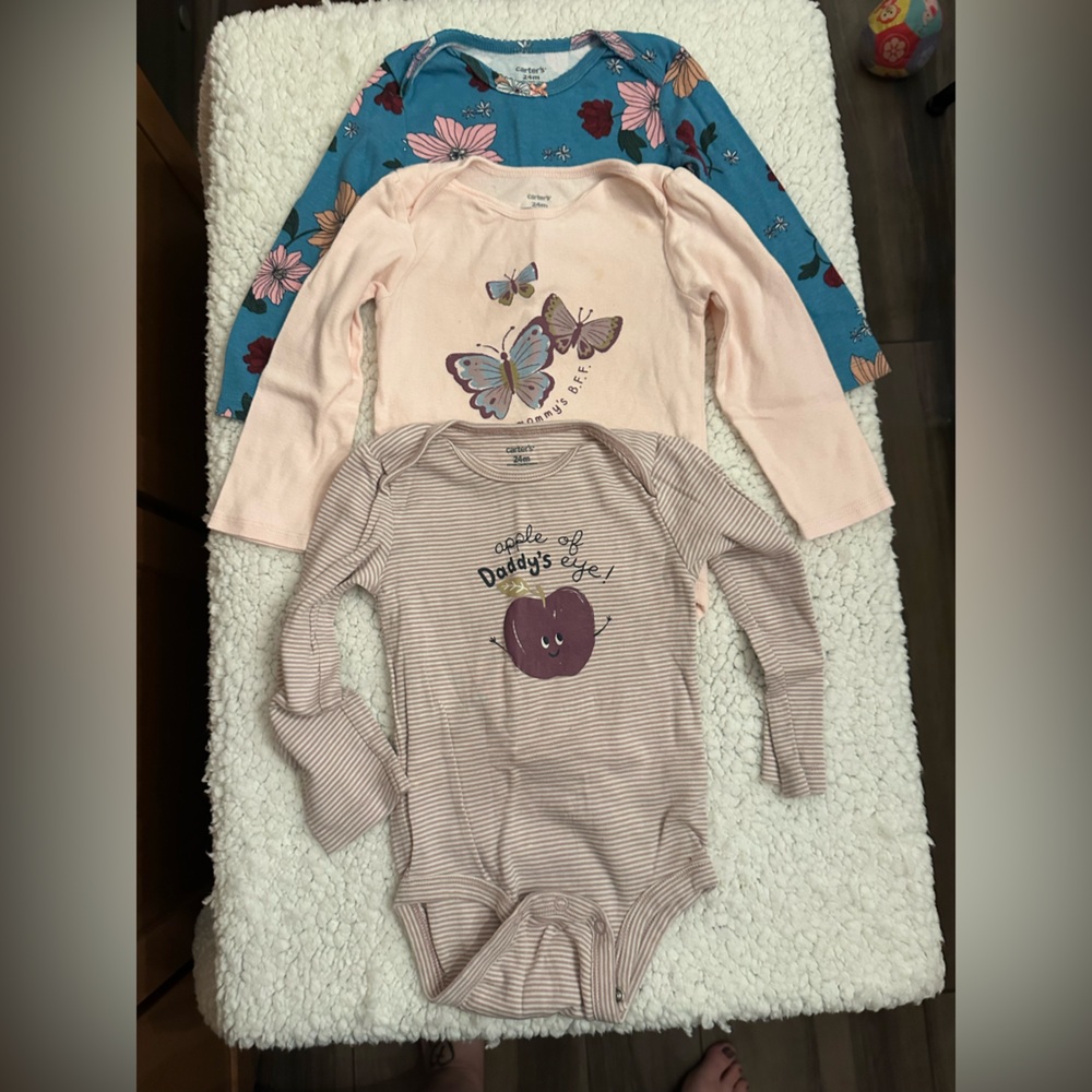 Carter's Pink and Blue Butterfly and Striped One Pieces